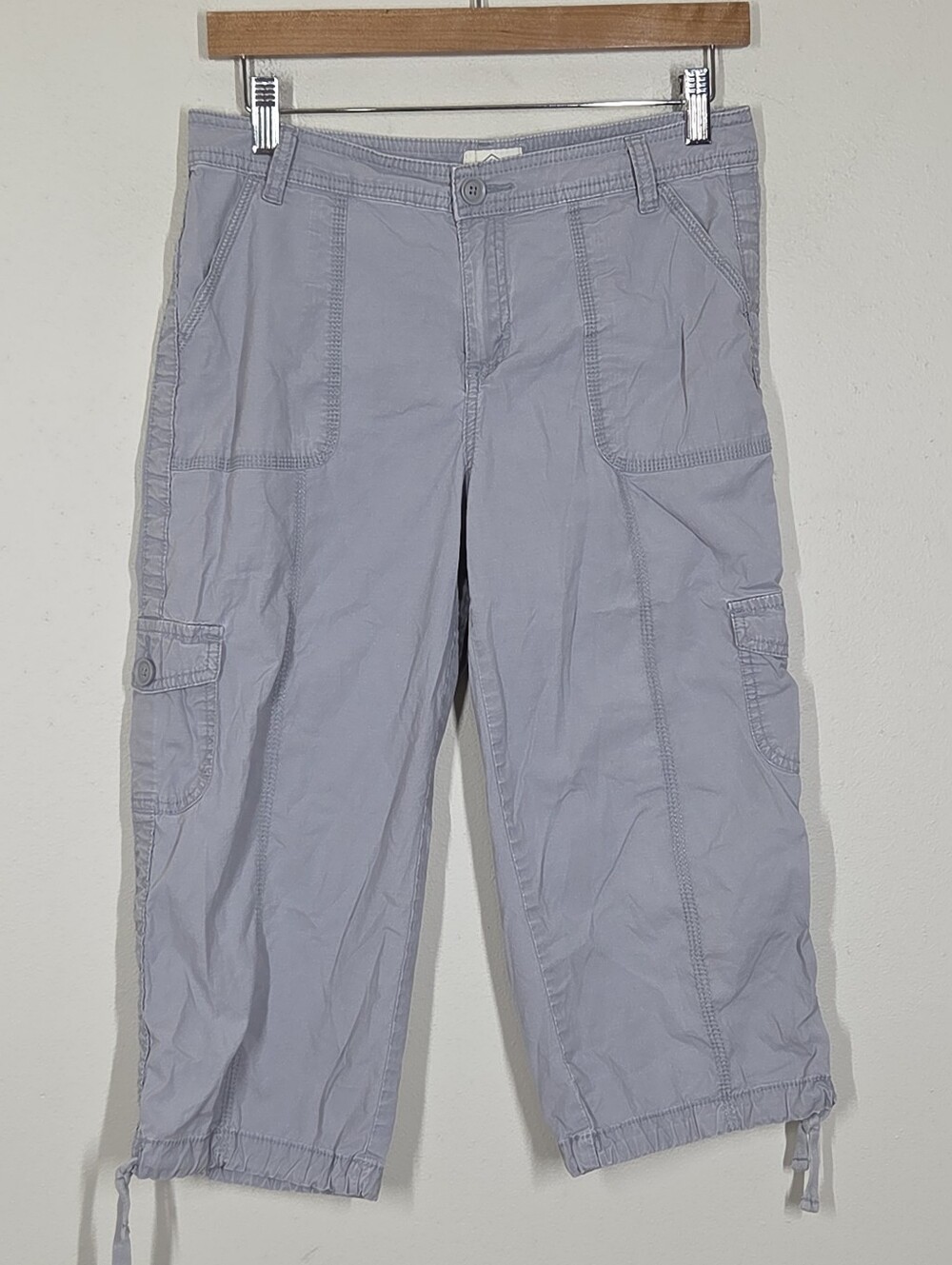 Vtg Y2K Gray Cargo Capri Pants Cinch Cuffs 6 Grunge Utility Gorpcore Cyber